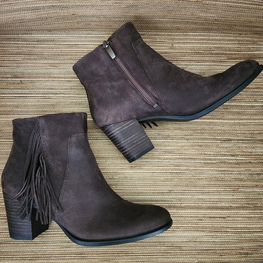 Ecco Women Ankle Boots 37 (US 6-6.5) Brown Shape 55 Fringe Leather Zip